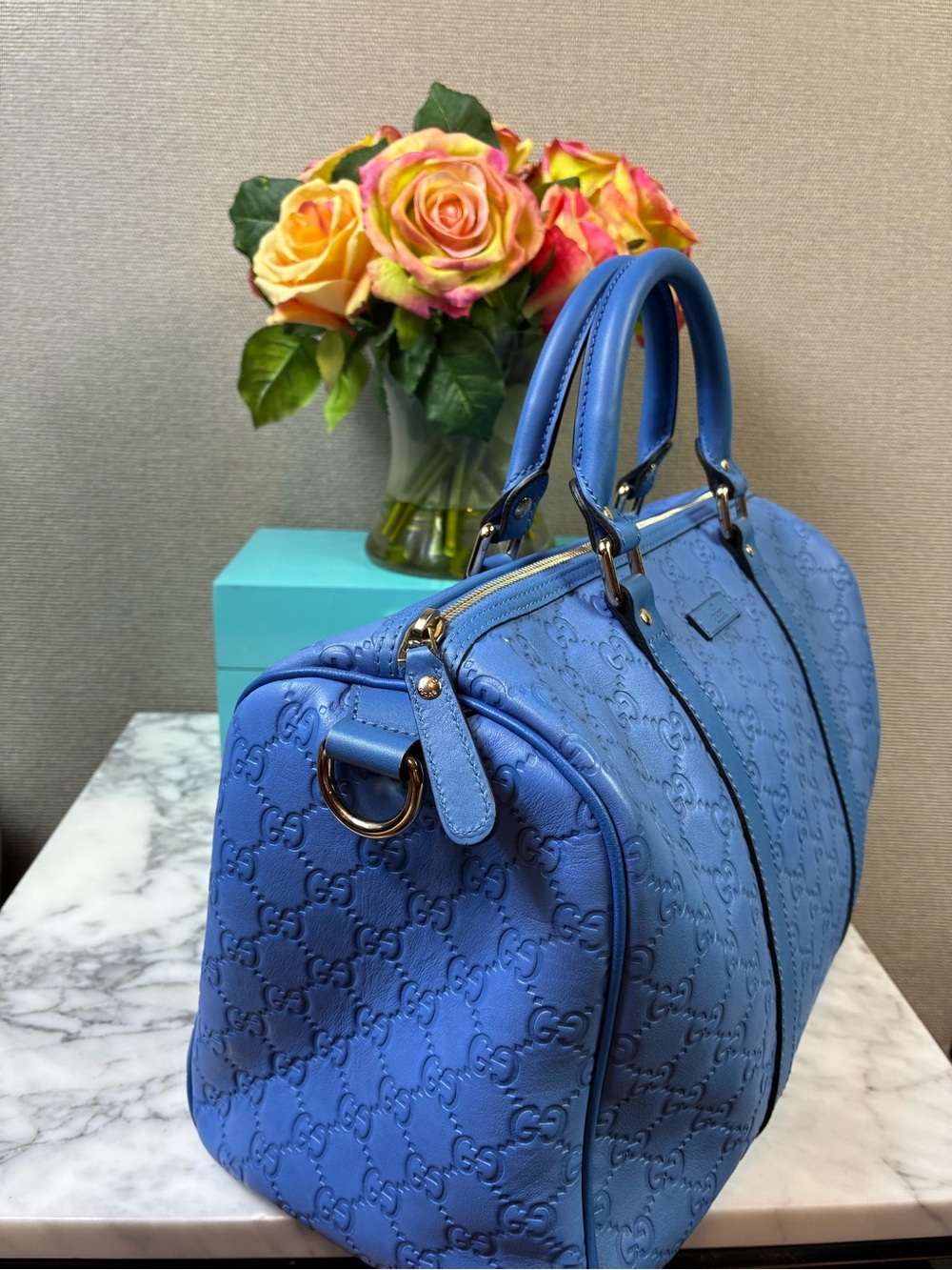 Gucci Guccissima Blue Leather Joy Boston Bag - Authentic & Pristine Condition - Picture 3 of 16